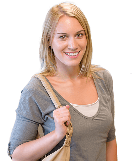 Smiling woman holding purse