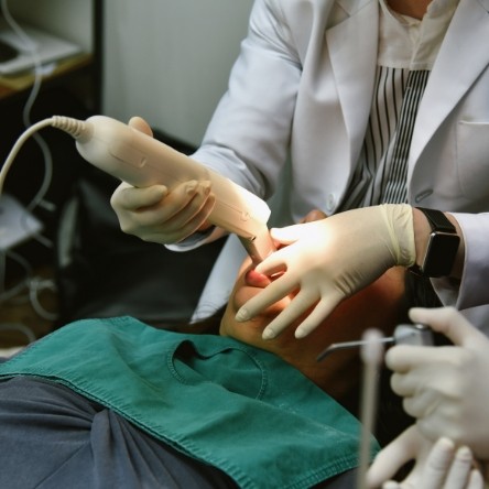 Woman with nitrous oxide nasal mask